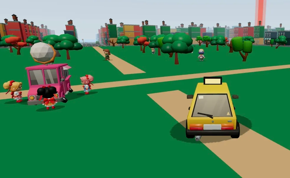 Driving through the city in the Text Drive vocabulary game